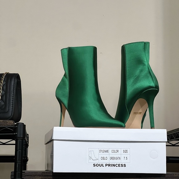 Green Satin Boots - Picture 1 of 2